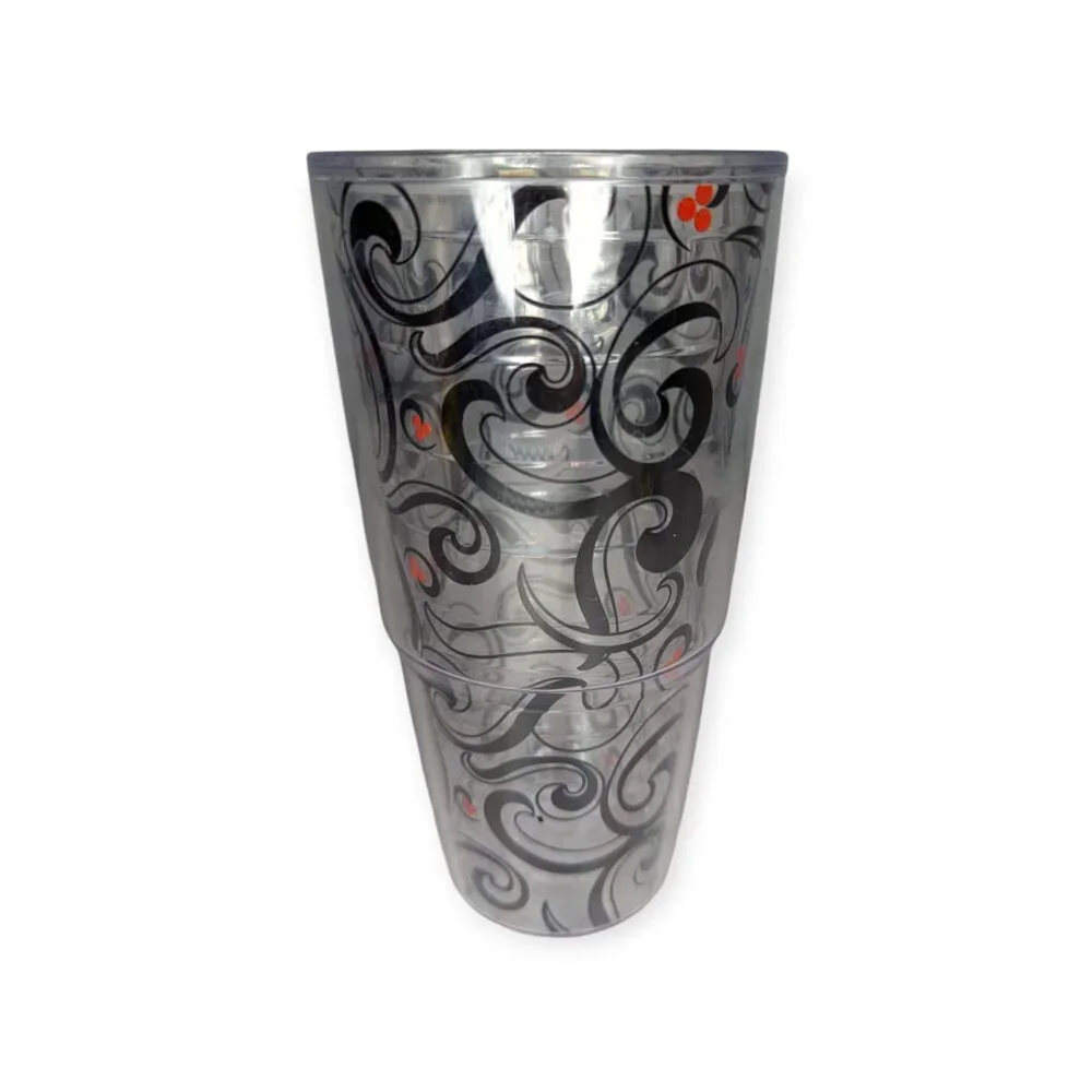 Tervis 24 oz Tumbler Black Swirl w/Red Berries No Lid